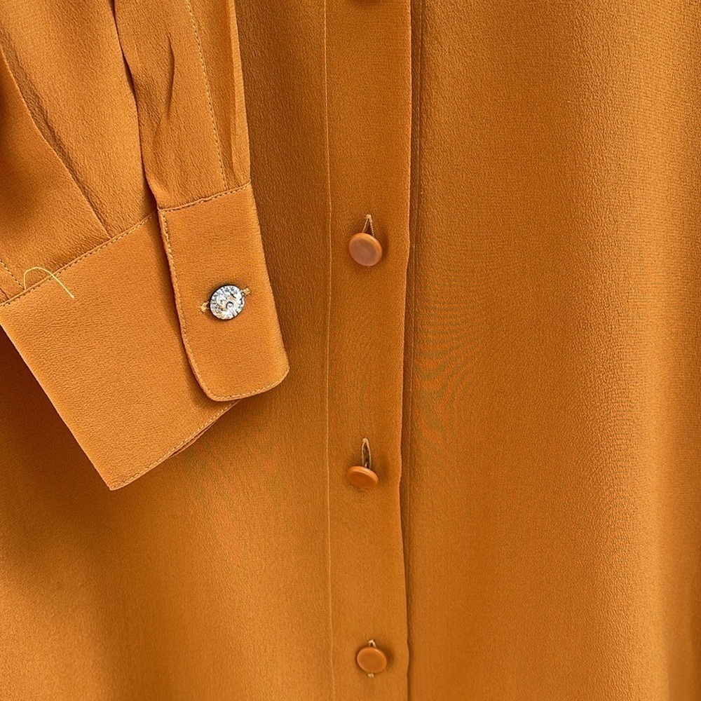 ETRO Dijon Orange 100% Silk button down blouse size 44 S-M - Picture 2 of 5